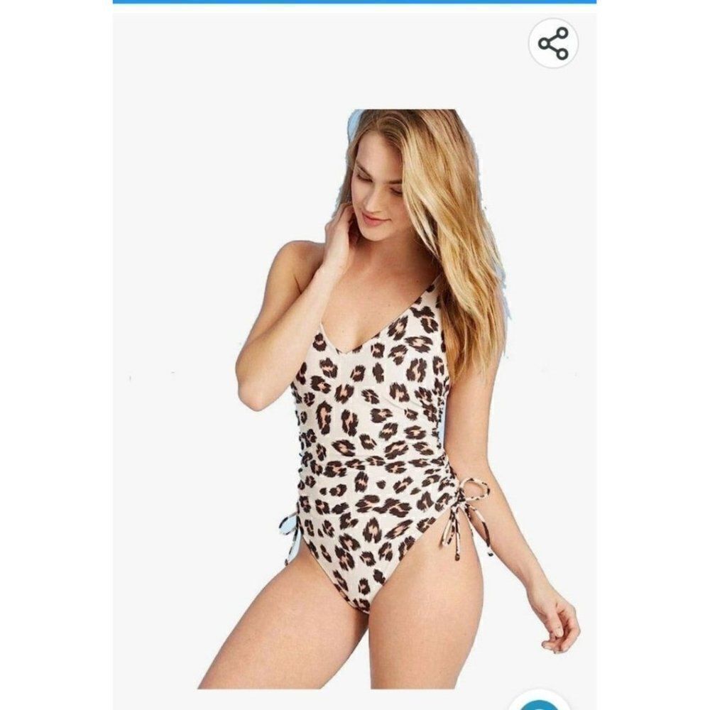 Kona Sol Leopard Print Tortoise Ring One-Piece Bathingsuit Women's Size Large